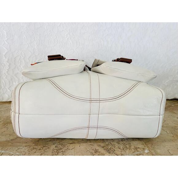 Coach LARGE F06468 WHITE/brown Leather Soho Double Front Pocket Shoulder Bag - Picture 6 of 10